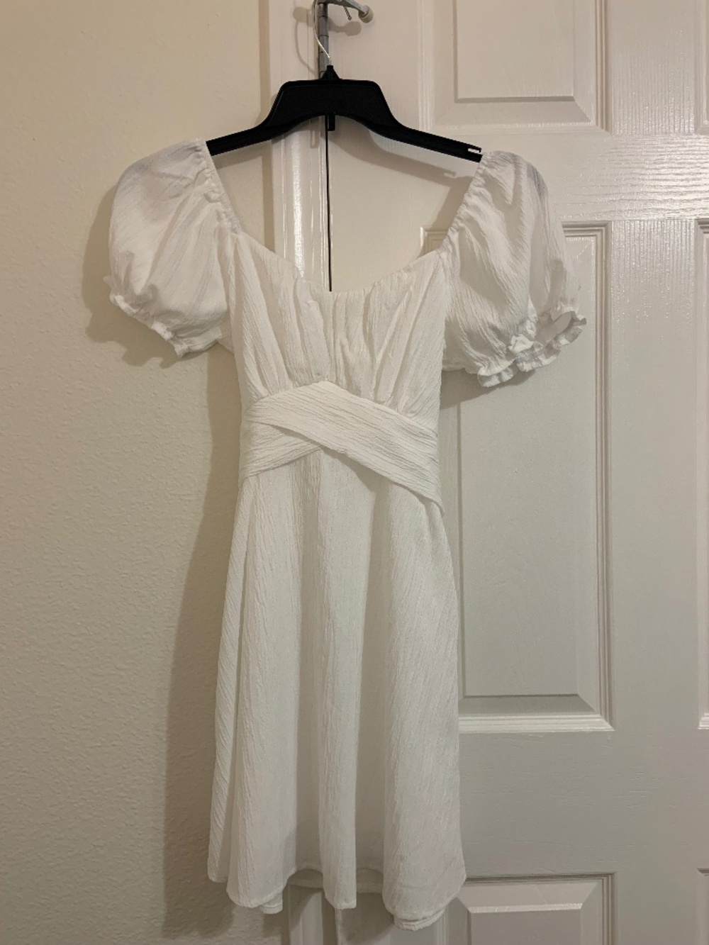 Pie in the Sky White Mini Dress Size Small | Cottagecore Puff Sleeve Lined Tie